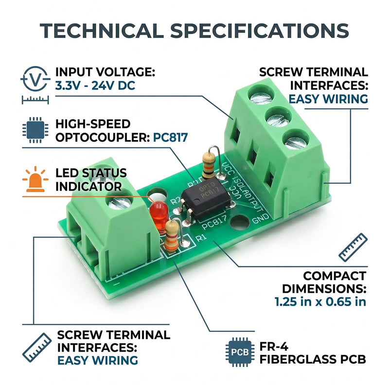 Optocoupler Isolation Module PC817 EL817 Voltage Converter 1-Channel 24V DC Isolator Level Converter Module for PLC SPS Arduino, 1.8V-24V Output Signal, Set of 4, Green
