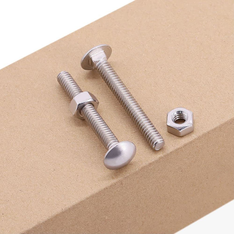 M6-1.0 x 50mm (10 Sets) Carriage Bolt DIN603 with Hex Nut DIN934, Full Coarse Thread, 304 Stainless Steel 18-8, Round Head Square Neck Screws Coach Bolt M6-1.0 x 50mm 10