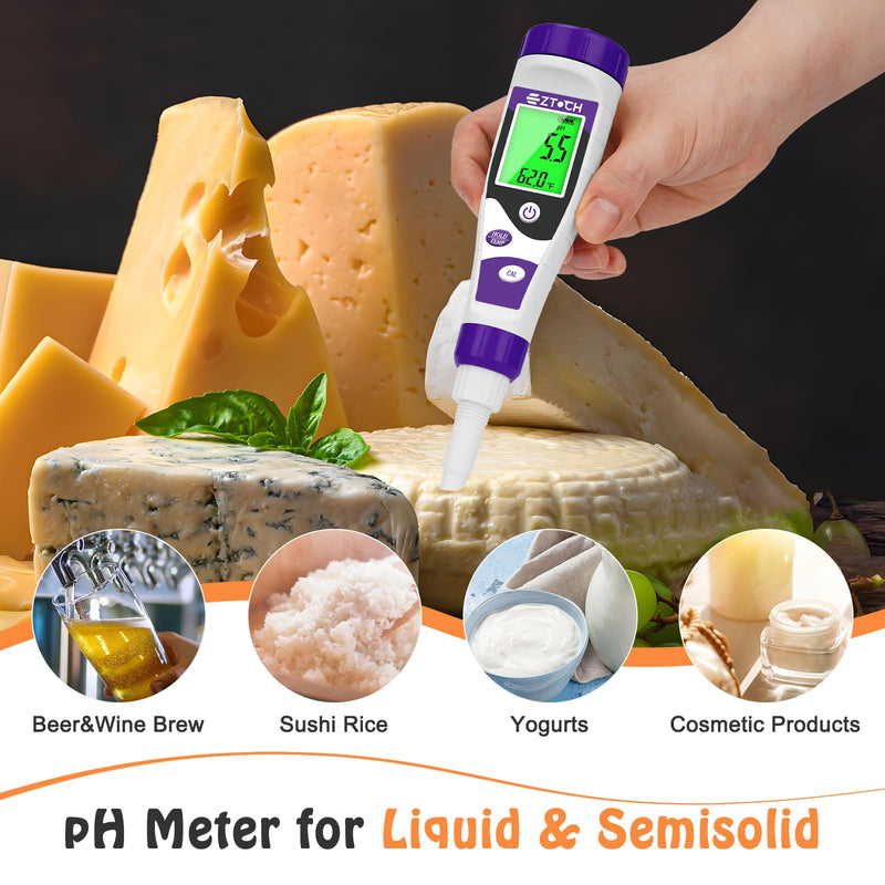 [Australia - AusPower] - Food pH Meter for Canning with pH 4.00 pH 7.00 Calibration Solution Each 8.4oz /250ml, pH Tester for Dough, Brewing, Fermentation 