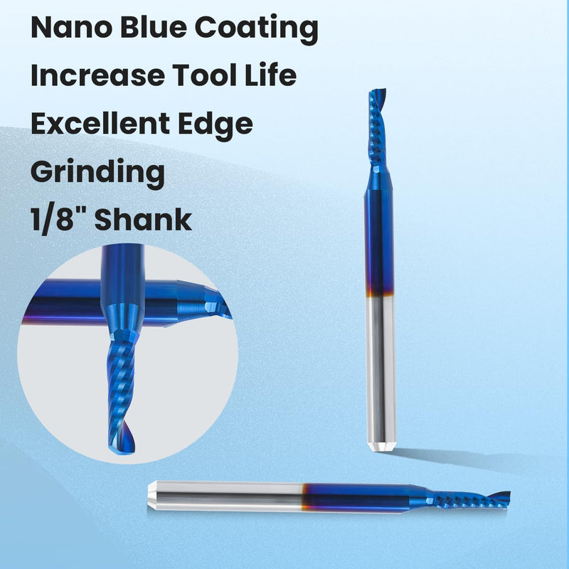 HQMaster 10 Pack O Flute CNC Router Bits, 1/8” Shank Spiral Upcut Single Flute End Mill Set Milling Cutter 2mm Cutting Dia. Tungsten Carbide Engraving Tool 8mm CEL, 38.5mm OAL for MDF Acrylic PVC 3.175 x 2 x 8 mm
