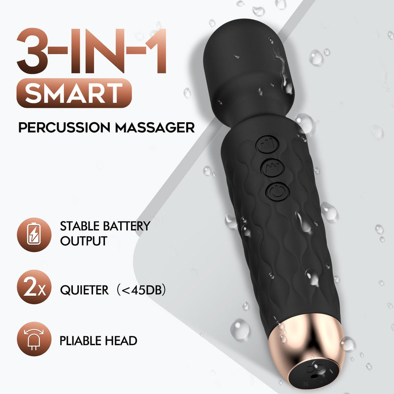 Personal Massager, Handheld Wireless Massager, Waterproof and Portable, 20 Speeds 8 Patterns Cordless Massagers for Neck, Back Pain, Leg and Hand Pain & Sports Recovery, Black Large