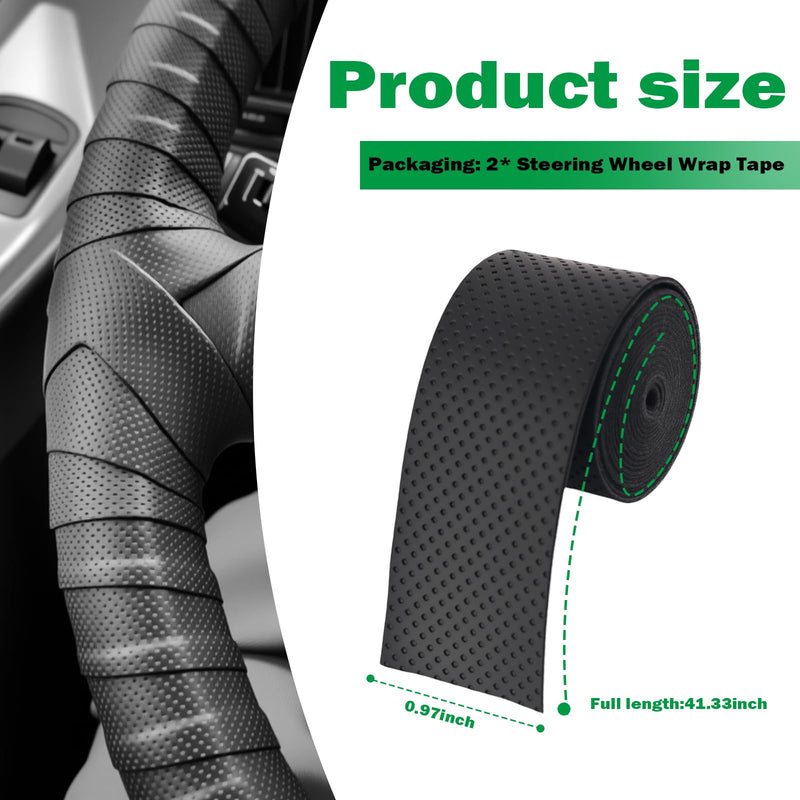 2PCS 3.4FT Leather Steering Wheel Wrap Tape,Non-Slip & Comfort Grip Steering Wheel Tape for Reducing Hand Fatigue,Universal Car Wheels Cover for Car,Bike,Motorcycle Black