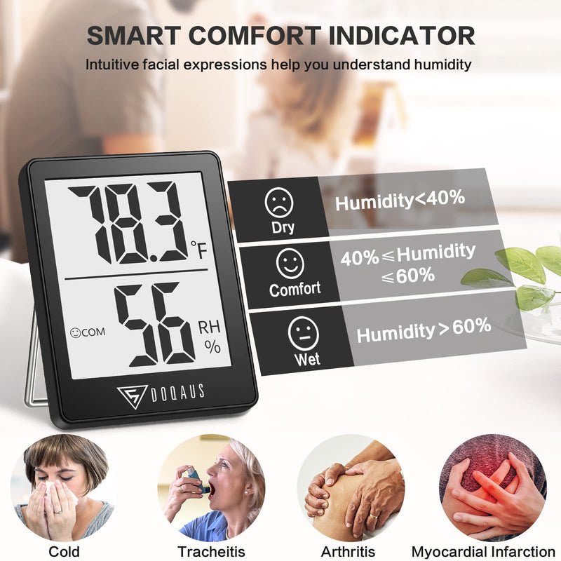 DOQAUS Digital Hygrometer Indoor Thermometer Humidity Meter Room Thermometer with 5s Fast Refresh Accurate Temperature Humidity Monitor for Home, Bedroom, Baby Room, Office, Greenhouse, Cellar (Black) Black