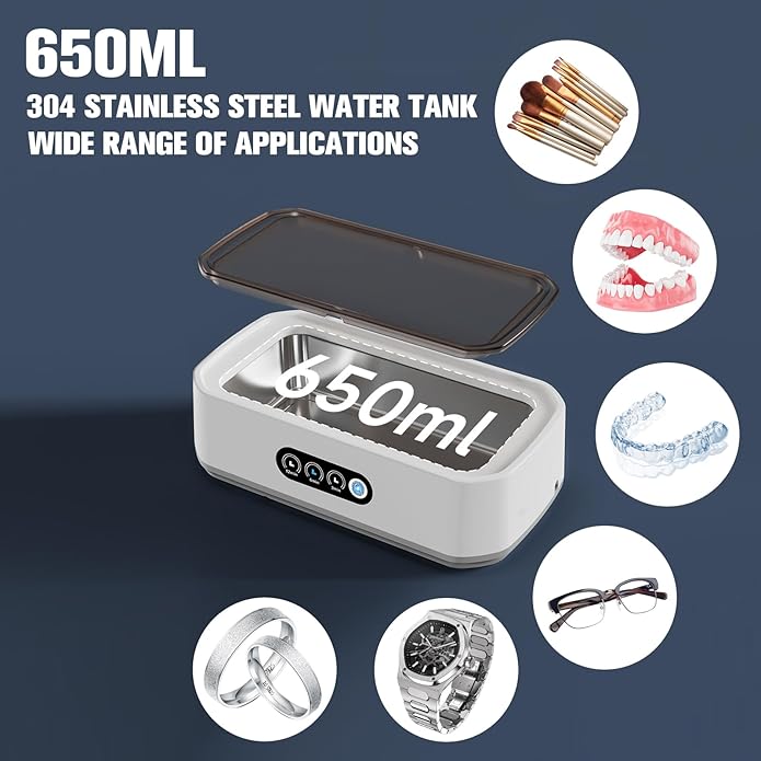 [Australia - AusPower] - Ultrasonic Jewelry Cleaner, 40W 22oz (640ml) 48KHz Portable Professional Ultrasonic Cleaner for Eyeglass, Watches, Dentures, Ring, Blade Razor Classic?White? 