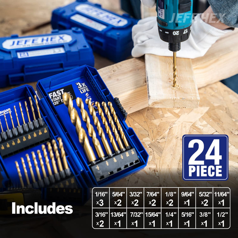 [Australia - AusPower] - 24 Pieces Hex Shank Drill Bit Set for Impact Driver, HSS Twist Titanium Drill Bits for Metal, Hex Drive Quick Change Drill Bits Set 24PCS 