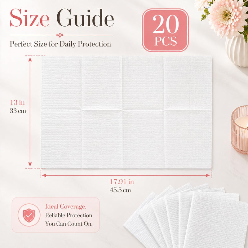 Oruola Pack of 20 Disposable Tattoo Pads, Dental Bibs, White, 45.5 x 33 cm | Disposable tattoo pads, nail paper towels, tattoo cleaning pad for nail art salon, manicure, nail