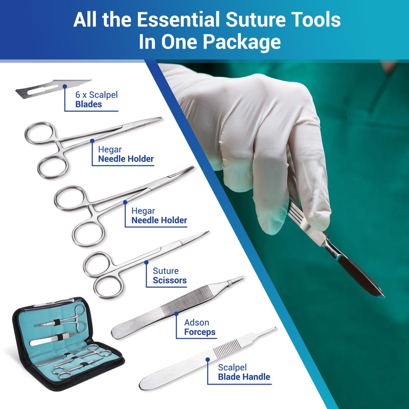 [Australia - AusPower] - Alcedo Sterile Sutures Thread & Needle with Tools Kit, First Aid Field Emergency Supplies, 16 Mixed 0, 2/0, 3/0, 4/0 with 12 Instruments, Complete Kit (28 Pieces) 