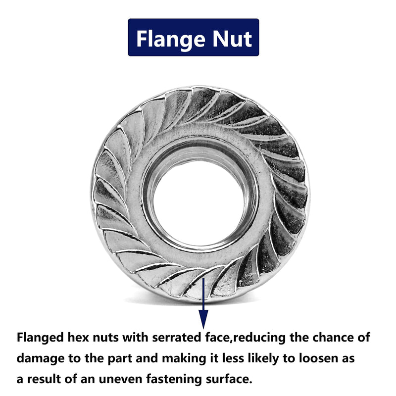 M10 x 1.5mm Serrated Flange Hex Lock Nuts 100Pcs 304 Stainless Steel 18-8, Full Thread, Hex Drive, Bright Finish by SG TZH M10 Silver 100