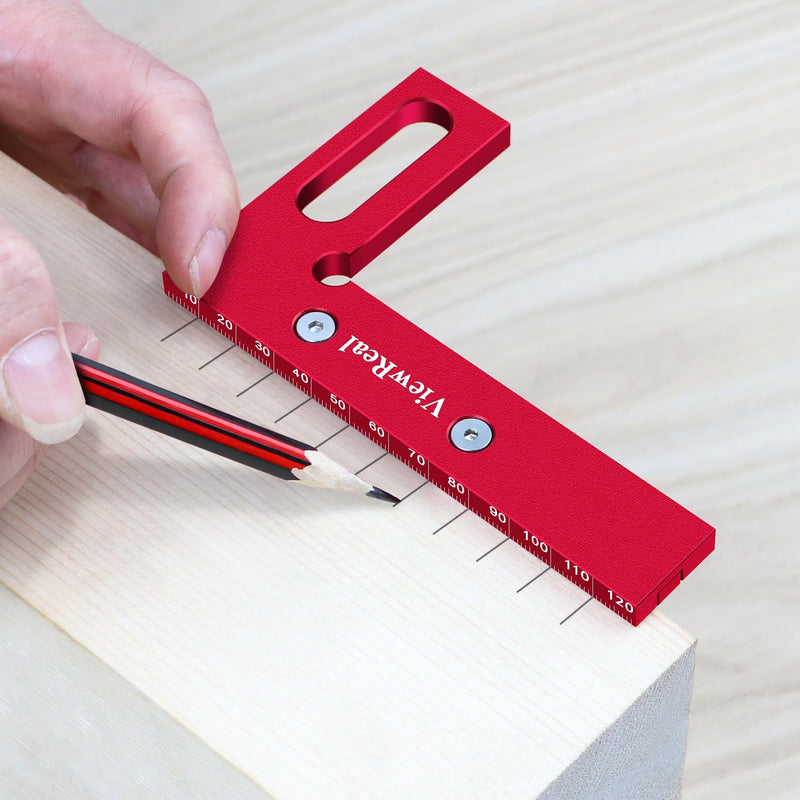 [Australia - AusPower] - 3D Mitre Square Multifunctional 22.5-90 Angle Measure Aluminium Alloy High Precision Layout Measuring Tool Scribing Tool Woodworking Measuring Tools for Carpenters, Engineers Red 