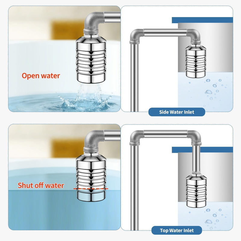 2Pcs Water Float Valve, 1/2" to 3/4" Aquapulse Automatic Water System 304 Stainless Steel, Auto Shut off Water Tank Float Valve for Water Tower, Livestock Troughs, Pool
