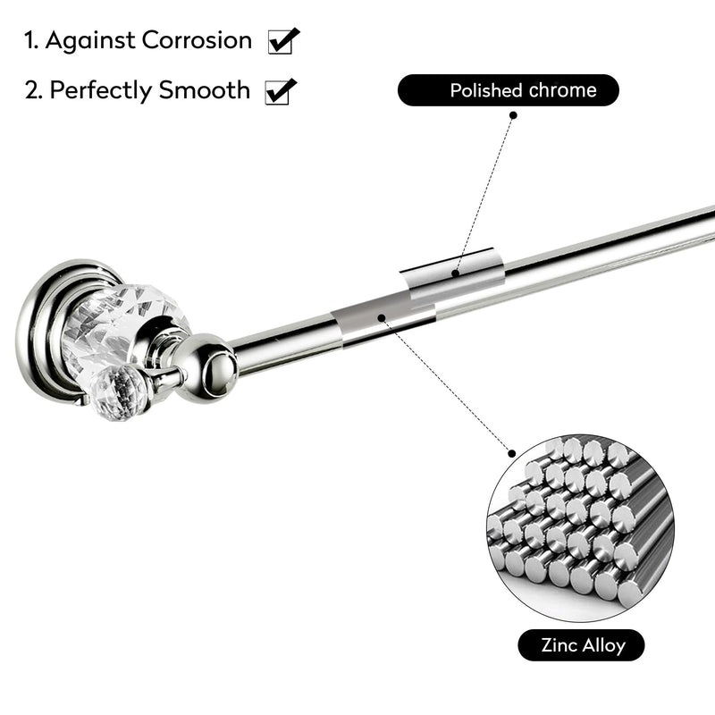 BATHSIR Crystal Towel Bar 24 Inch, Chrome Bathroom Towel Rack, Hand Towel Holder Wall Mounted Silver