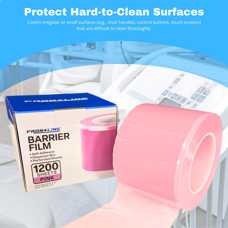 Frontline Dental Barrier Film Roll 4" x 6" Medical Grade Surface Protection Easy Peel Residue Free Tape with 1200 Perforated Sheets for Dental, Medical, Tattoo, and Beauty (Pink) Pink