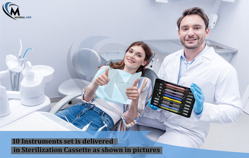 [Australia - AusPower] - Silicone Handle Dental Composite Filling Restorative Instruments Kit 10pcs Tools Set with Cassette DN-2245 