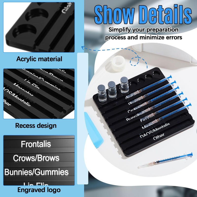 [Australia - AusPower] - Chunful 2 Pcs Aesthetic Practitioner Syringe Tray with 8 Slots Label Vial Holder Tray Combination for Aestheticians and Nurses Syringe Storage Organizer Black 