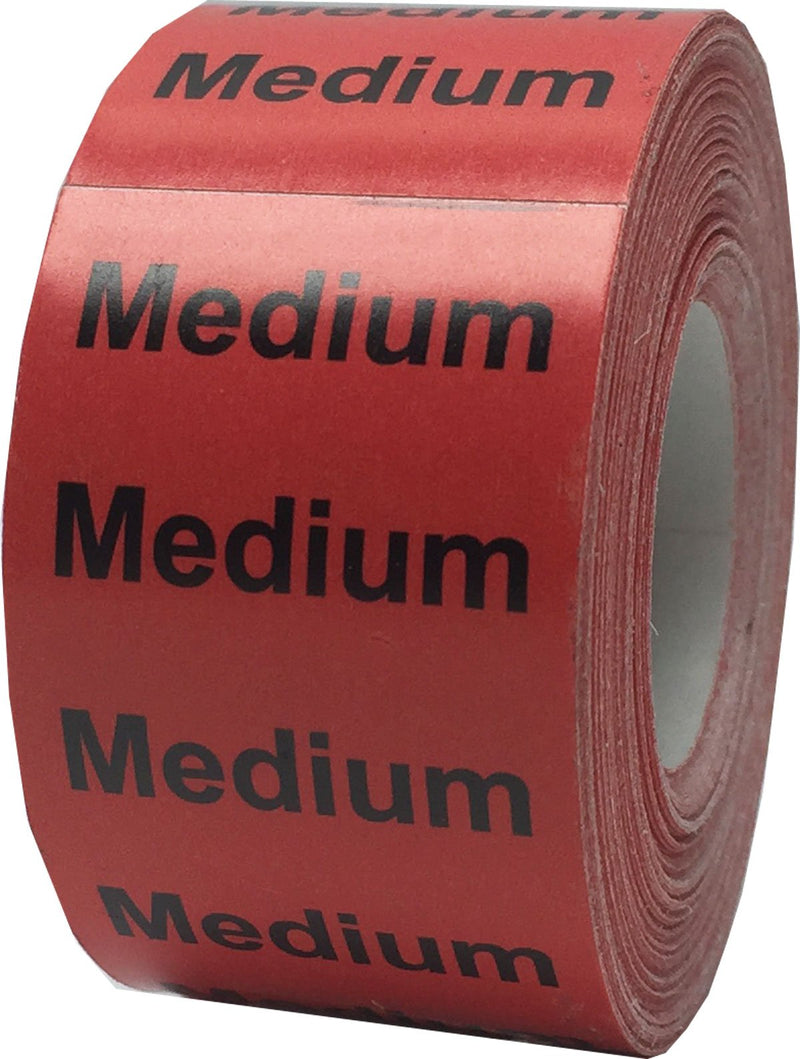 Red Medium Clothing Labels – Size Strip Stickers with Black Text, 1.25 x 5 Inch Adhesive Labels, 125 Total Stickers for Retail Apparel, Clothing Organization, and Inventory – Made in the USA Red Medium