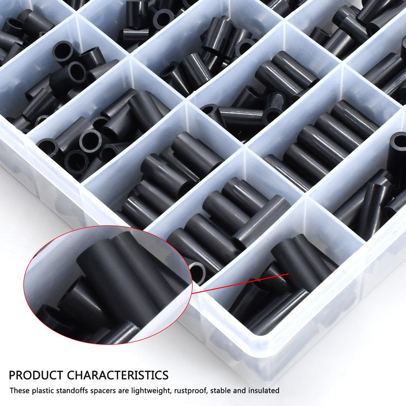 [Australia - AusPower] - 795pcs Nylon Round Spacer Non-Threaded Plastic Standoff Hardware Assortment Kit Black OD 7mm ID 3mm 4mm 5mm Length 4mm 5mm 6mm 8mm 10mm 15mm 18mm 20mm 25mm 
