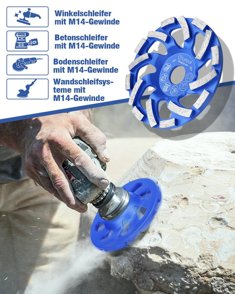 [Australia - AusPower] - Lytool Diamond Cup Wheel 125 mm x 22.23 mm, Cup Grinder Concrete Grinding Wheel for Concrete, Stone, Natural Stone, Tile Adhesive, Masonry Granite, Concrete Grinder, Twin Speed Extreme Cup Wheel 