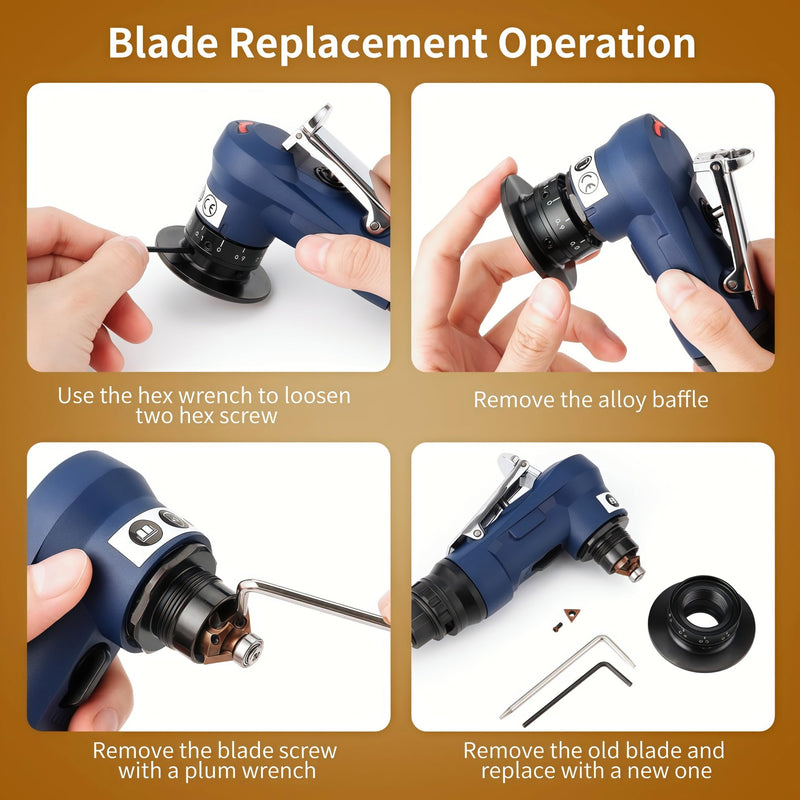 Pneumatic Chamfering Tool, 30000 RPM Air Chamfer Tool with 6 Bearings & Complete Screw Kit for Deburring & Beveling, Includes 8 C & 6 R Blades, 45°, 1/4" Air Inlet for Metal, Wood, PVC, Acrylic Blue