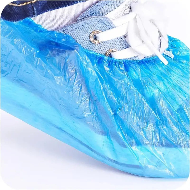 [Australia - AusPower] - Set of 10 Disposable CPE Overshoes - High Tear Resistance - Reinforced Elastic Band - DPI for Home, Garden and Work - Reliable Protection - Matte Blue 