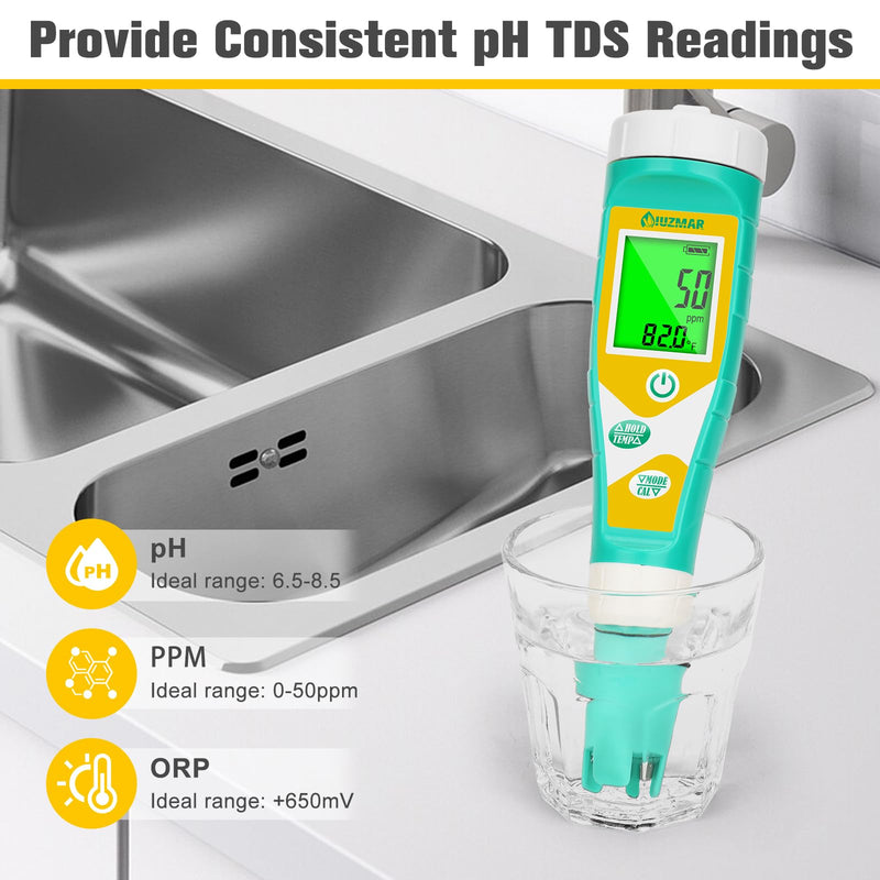 [Australia - AusPower] - UIUZMAR Pool Salt pH Tester Upgrade pH and ORP Meter Accurate Consistent Pool Water for pH, Salinity, ORP, TDS, EC, Temp Tester pH PPM and EC Tester for Hydroponics, Aquariums, Pool, Spa 6 in 1 Meter 