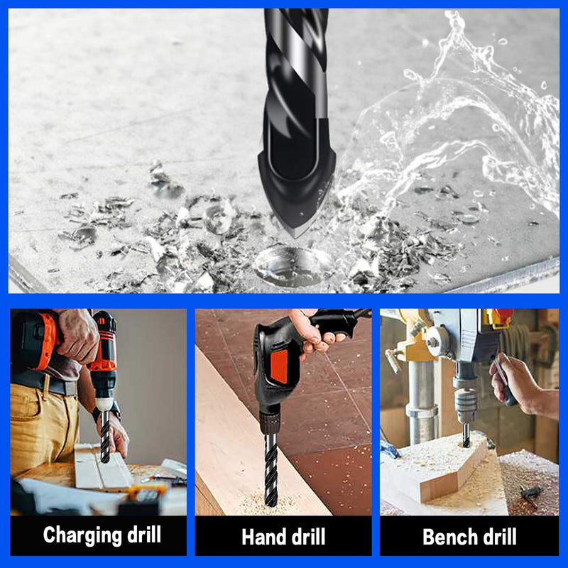 [Australia - AusPower] - 10-Piece Masonry Drill Bits Set for Tile Glass Ceramic Brick Wood, 1/8 to 1/2 Inch Drilling Bits with Triangle Handle, YG8 Tungsten Steel Alloy Tip.?Black? 10 Piece Masonry Drill Bit 