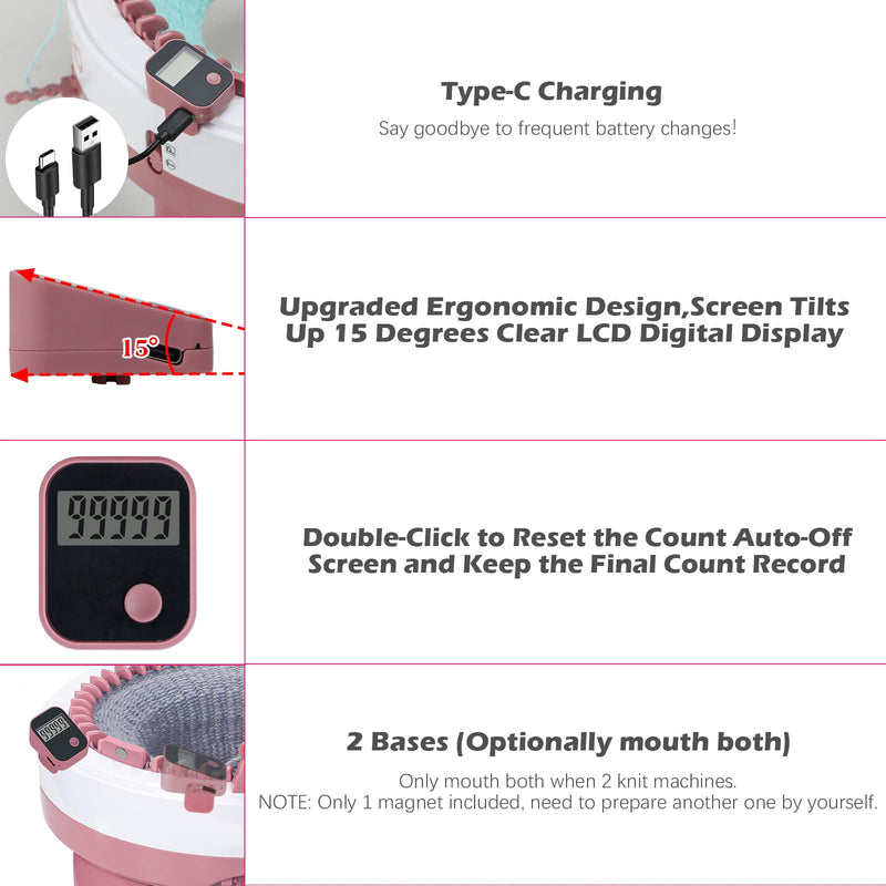 Rechargeable Knitting Machine Counter, Row Counter for Knitting, Suitable for 32, 40 and 48 Needles, Charges Quickly and Install Easily, Knitting Machine Accessories