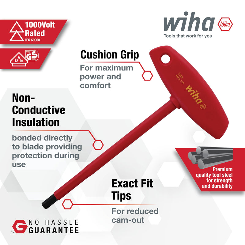 Wiha Tools 33478 Insulated T-Handle Hex Metric Set with 4.0, 5.0, 6.0, 8.0 and 10.0mm, 5-Piece, multi, one size Metric Insulated Set, 5 piece