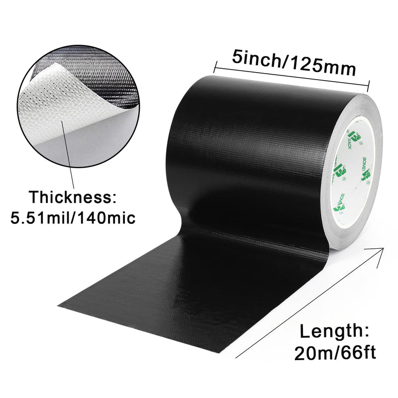 BOMEI PACK Adhesive Black Aluminum Foil Heat Shield Tape Barrier 5in x 66ft, Fiberglass Thermal Insulation Reflective Material High Temp Protection 1 Pack 5inch x 66ft