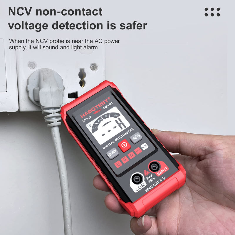 [Australia - AusPower] - Generic HT123 Digital Multimeter Auto Multi-Meter 2,000 Counts True RMS Measuring AC/DC Vol e Resistance NCV Test with LCD Backlight Light Data Hold, Black& Red 