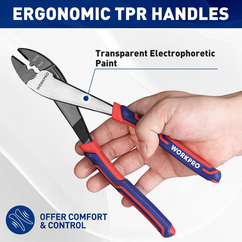 [Australia - AusPower] - WORKPRO 9.5" Wire Cutter/Crimper, Wire Crimping/Cutting Tool for 10-22 AWG Terminals and Connectors, Designed for Insulated and Non-Insulated Connections 