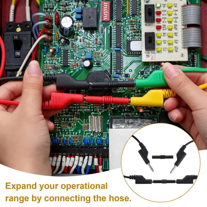 [Australia - AusPower] - 30 PCS Banana Plug Silicone Test Leads Kit, 4mm Stackable Colorful Silicone Banana Plug with Threading Probe, Connection Hose, Alligator Clips, Probe Holder, 100cm Test Probe Leads Wire Cable 