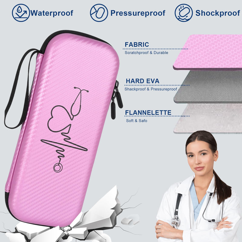 [Australia - AusPower] - Stethoscope Case for 3M Littmann,Stethoscope Carrying Case for Nurse Accessories, Hard Stethoscopes Case with Pocket Compatible for Omron/ADC/MDF Stethoscope,Gift for Nursing Pink Olny Case-Pink 