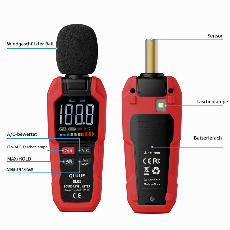 Sound Level Meter Digital Portable Decibel Meter 30dB to 130dB A/C Weighted LCD Display Can Be Used at Home, Factory and Road