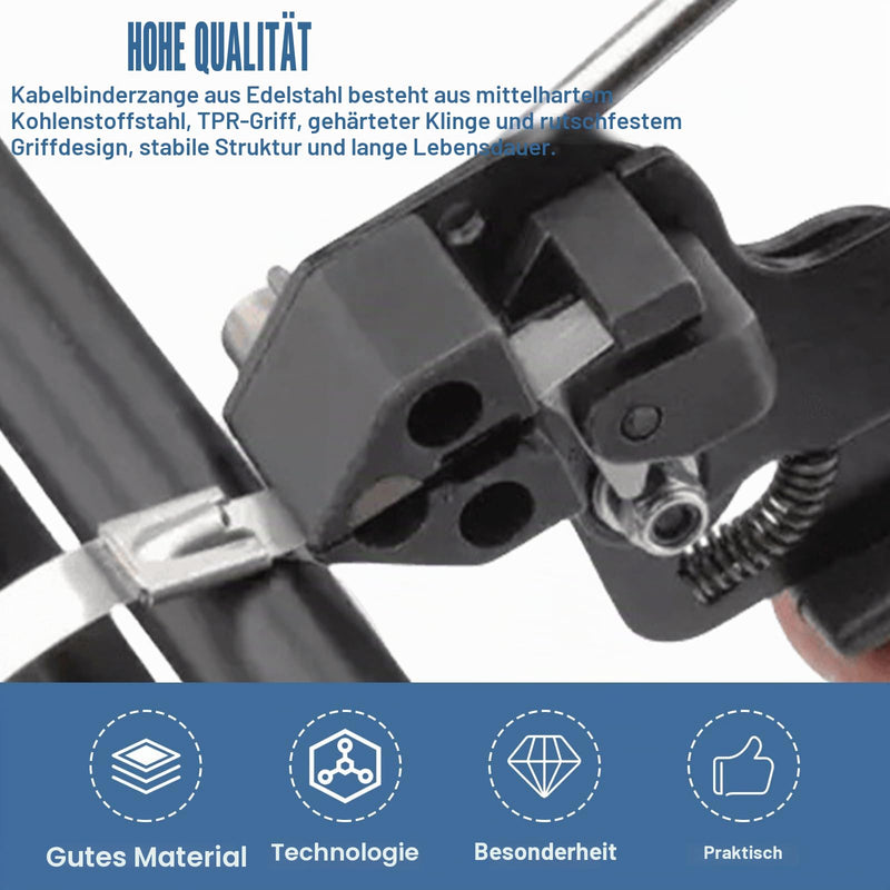 Pack of 100 Stainless Steel Cable Ties and Metal Tie Gun, 4.6 x 200 mm Cable Tie Pliers, Metal Cable Tie Tool, Cable Tie Gun for Tightening Cut Cable Bi