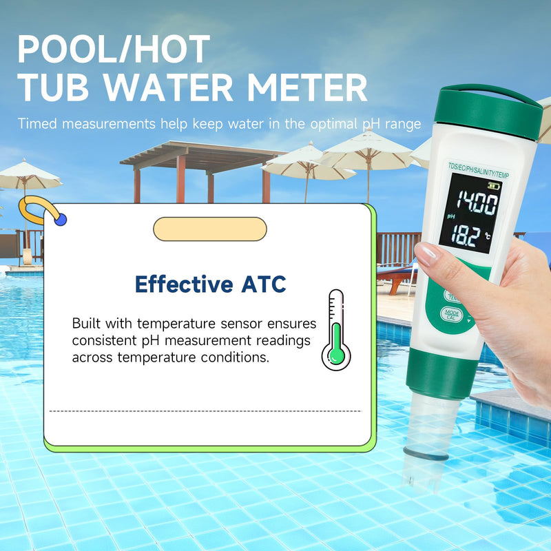 [Australia - AusPower] - 5-in-1 Digital pH Meter, Highly Accurate Water Quality Tester with Backlight Screen, pH/EC/TDS/Salinity/Temp Meter, 0.01 Resolution pH Tester, TDS Meter for Drinking Water, Pool, Aquarium 