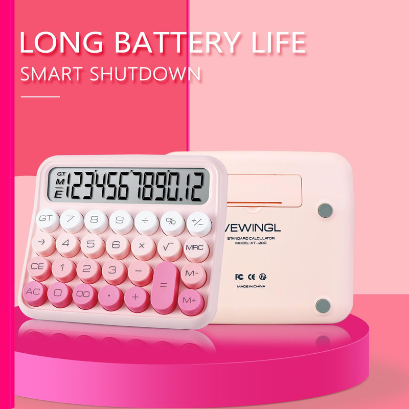 [Australia - AusPower] - Mechanical Switch Calculator,Calculator Cute 12 Digit Large LCD Display and Buttons,Calculator with Large LCD Display Great for Everyday Life and Basic Office Work.with Battery Pink 