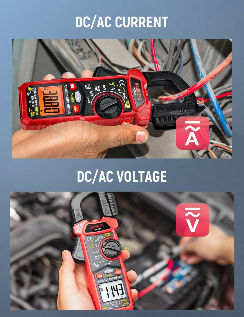 [Australia - AusPower] - KAIWEETS Digital Clamp Meter Multimeter with D-Shaped Jaw for AC/DC Current & Voltage, Auto-ranging 4000 Counts Voltage Tester with Flashlight Backlight, Measuring Temperature Continuity Diode NCV 