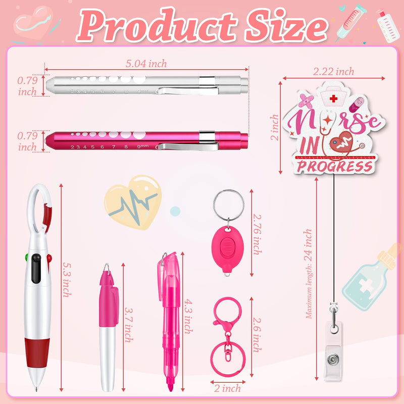 [Australia - AusPower] - 10 Pack Nurse Tools Set, Pink Nurse Accessories for Work with 1 Trauma Bandage Shear, 2 LED Pen Lights, 3 Pens(Marker, Ballpoint, Highlighter), 1 Flashlight, 1 Badge, 1 Keychain and Packaging Bag 