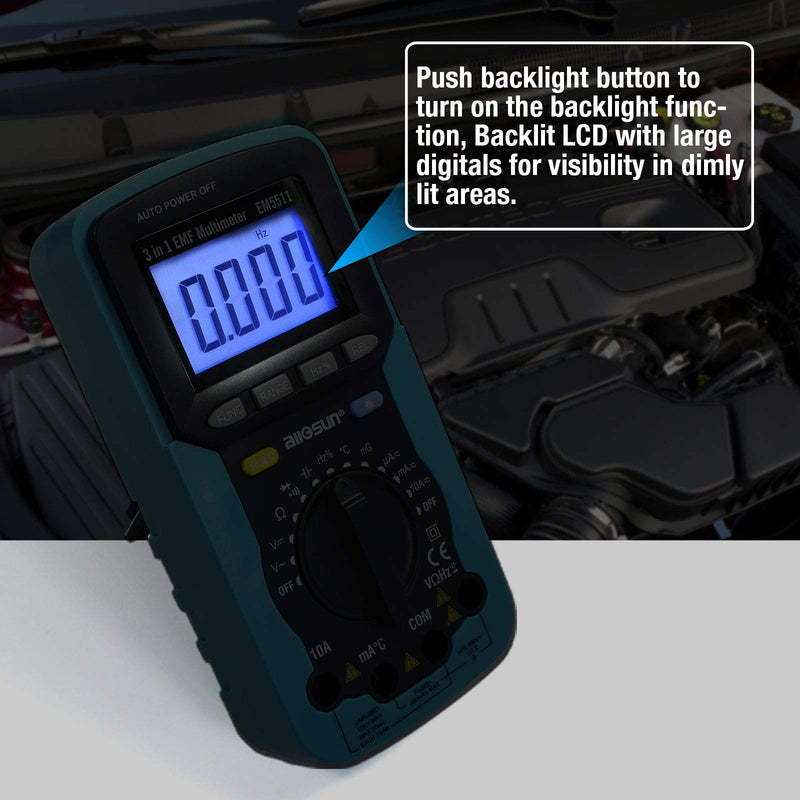 ALLOSUN EM5511 3 in 1 EMF Digital Multimeter Antorange Electromagnetic Field Radiation Tester DC AC Volt Ampt DMM