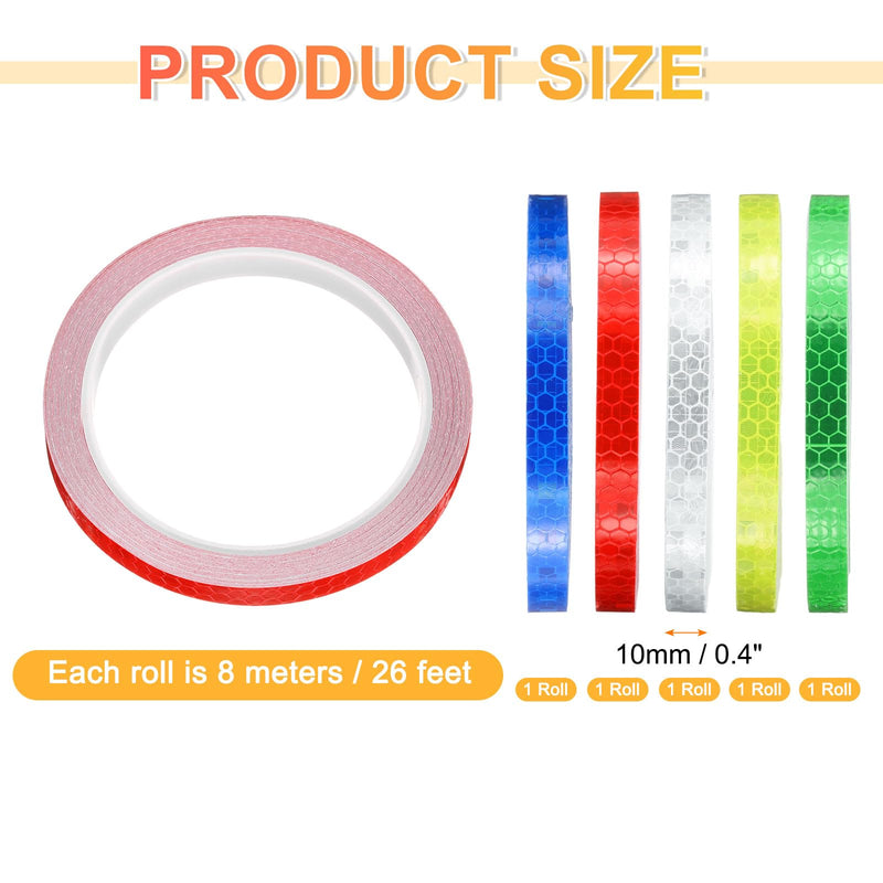 HARFINGTON Reflective Tape 0.4" x26ft Adhesive Night Safety Warning Tapes Outdoor Bicycle Adhesive Reflector Stickers for Vehicles Trailers Trucks Bike Cars Signs, 5 Colors