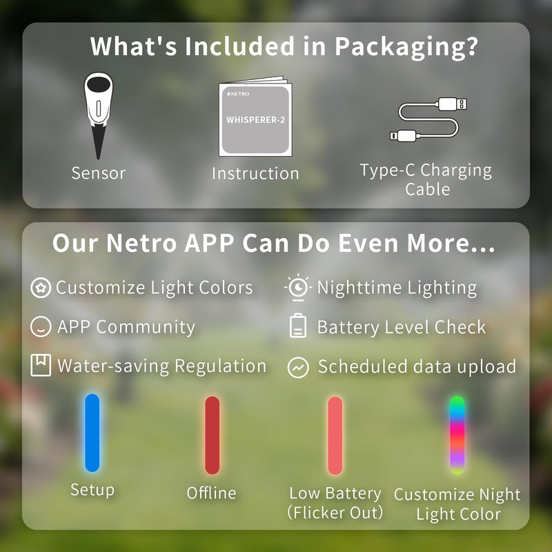 [Australia - AusPower] - Netro Whisperer 2nd Gen Smart Plant Sensor, APP-Baed, WiFi Connected, Solar Powered for Outdoor Use 