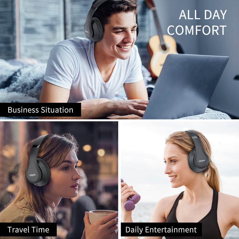 [Australia - AusPower] - Uliptz Wireless Bluetooth Headphones, 65H Playtime, 6 EQ Sound Modes, HiFi Stereo Over Ear Headphones with Microphone, Foldable Lightweight Bluetooth 5.3 Headphones for Travel/Office/Cellphone/PC Black 
