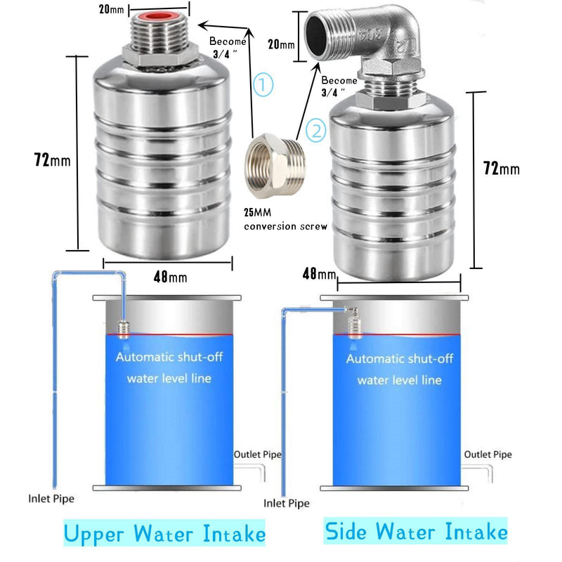 [Australia - AusPower] - Float Valve, 2 Pack 1/2" 3/4'' Auto Fill Shut off Water Tank Float Valve, 304 Stainless Steel Fully Automatic Water Level Control Valve, Float Valve for Water Tank(2 pcs) 2 pcs 