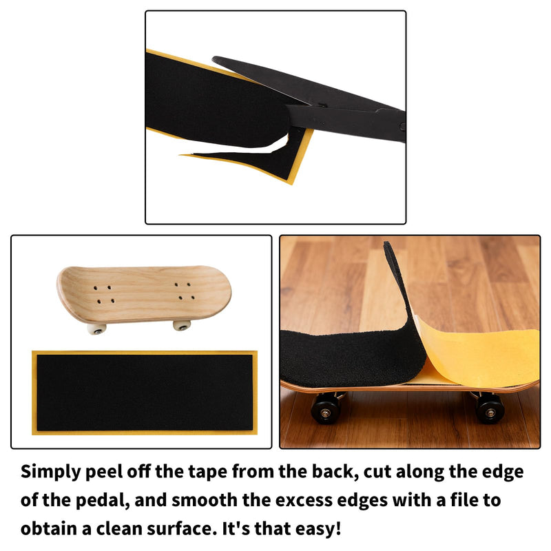 60pcs Fingerboard Grip Tapes, 11x3.8cm/4.33x1.5in Strong Adhesive Anti Slip Stickers PET Backing Foam Tape for Finger Skateboard Games & Tricks (Black) 60