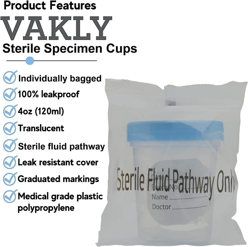 [Australia - AusPower] - Sterile Specimen Cups Individually Bagged with Lids [3 Count] 4 oz Clear Urine Collection Cup with Leak Proof Screw On Covers - 4.5 Compacity Specimens Jars – for Safe Pee, Stool, Semen Sample Testing 3 
