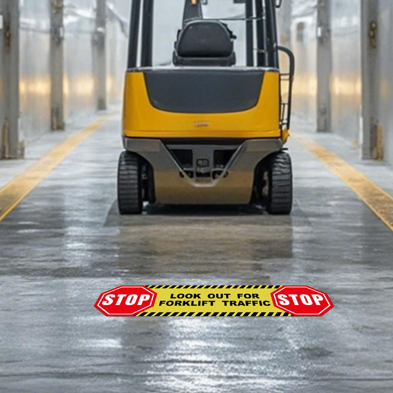 5 Pack Stop Look Out for Forklift Traffic Floor Sticker 24 × 6 Inches Caution Warning Safety Sign Self Adhesive Vinyl Waterproof Anti-Slip Signage for Construction Site Warehouse Workplace 5 Pack