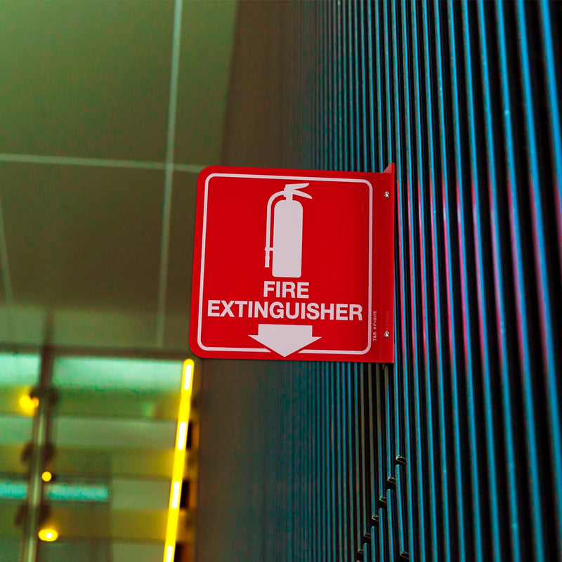 T&R Fire Extinguisher Sign, Fire Extinguisher with Down Arrow - 8 Pack - 6 x 6 Inches Acrylic, 2 pre-drilled holes, Includes Matching Screws, Use for Home Office/Business L - 8 Pack