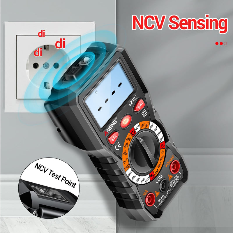 [Australia - AusPower] - ANENG Multimeter with Backlit LCD,Ohm Volt Amp Meter,Non Contact Voltage Tester Measures DC AC Voltage,Current,NCV,Resistance,Continuity,Diodes,Electric Tools for Automotive Battery Test Black 