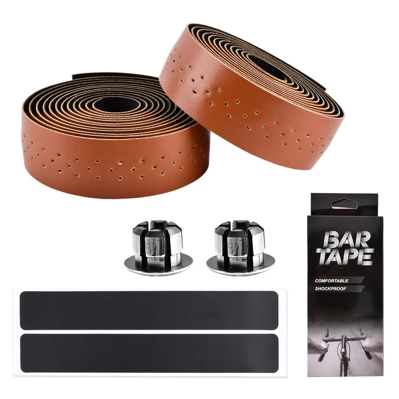 2 Rolls Bike Handlebar Tapes with 2Pcs Handle End Plugs and 2Pcs Finishing Tapes, Self-Adhesive Multifunctional Bicycle Handlebar Tapes, 210x2.8cm/82.68x1.1inch, PU+EVA(Color:Brown) Brown