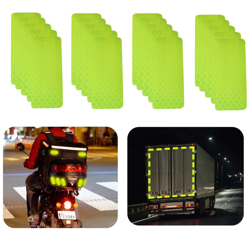 20PCS 30x80mm Green Car/Electric Vehicle/Motorcycle Helmet Waterproof Adhesive PET Reflective Stickers for Wheelchair and Roller Skates